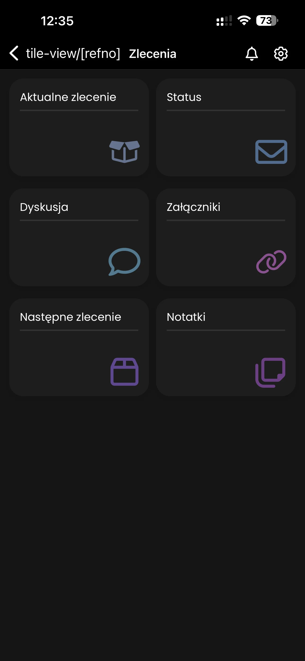 Menu zlecenia w aplikacji Linkway TRACKER w ciemnym motywie